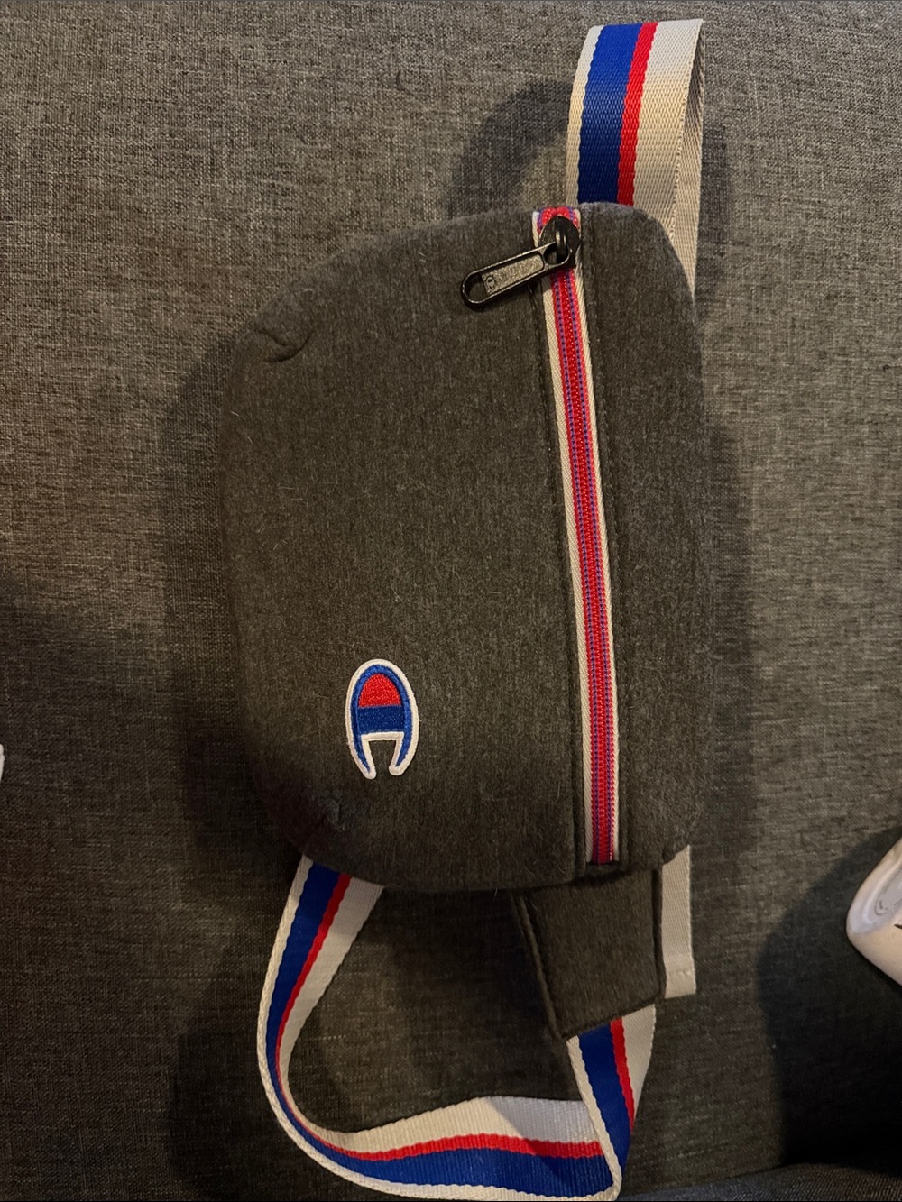NEW Champion Dark Gray Sling Bag with Red, White & Blue Strap